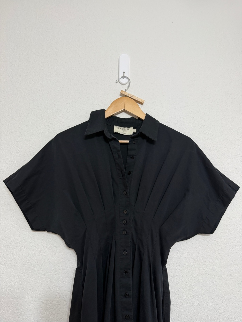 Anthropologie Tobie Black Button Front Midi Dress with Short Sleeves size small - Picture 7 of 15